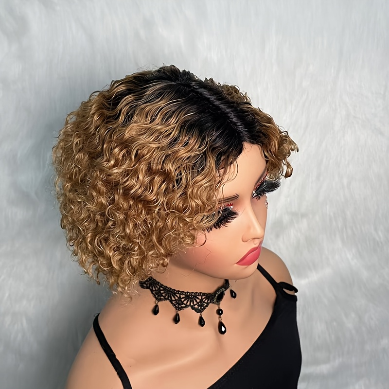 TEMU Perruque courte Bob Cut en cheveux humains pour femmes, avec une coiffure bouclée à la et dentelle, couleur 1B/30