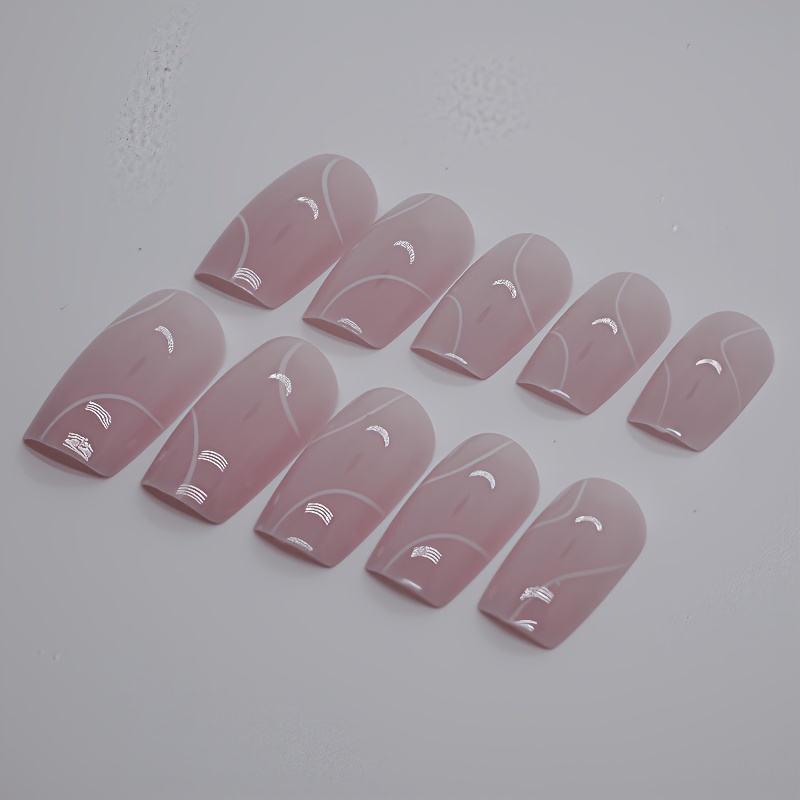 TEMU 24pcs Nail Art Stickers, Featuring A Nude Pink Transparent Base With Irregular Geometric Lines, Clear, Soft, Gentle, And Luxurious. An Elegant