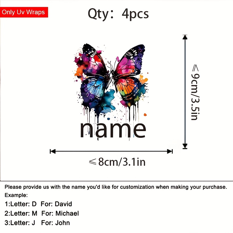 E-shop 4er-Set personalisierte Namensbecher mit Schmetterlingsmuster, individuellem Logo/Foto und robustem Design, geeignet für Glas, Thermoskanister,