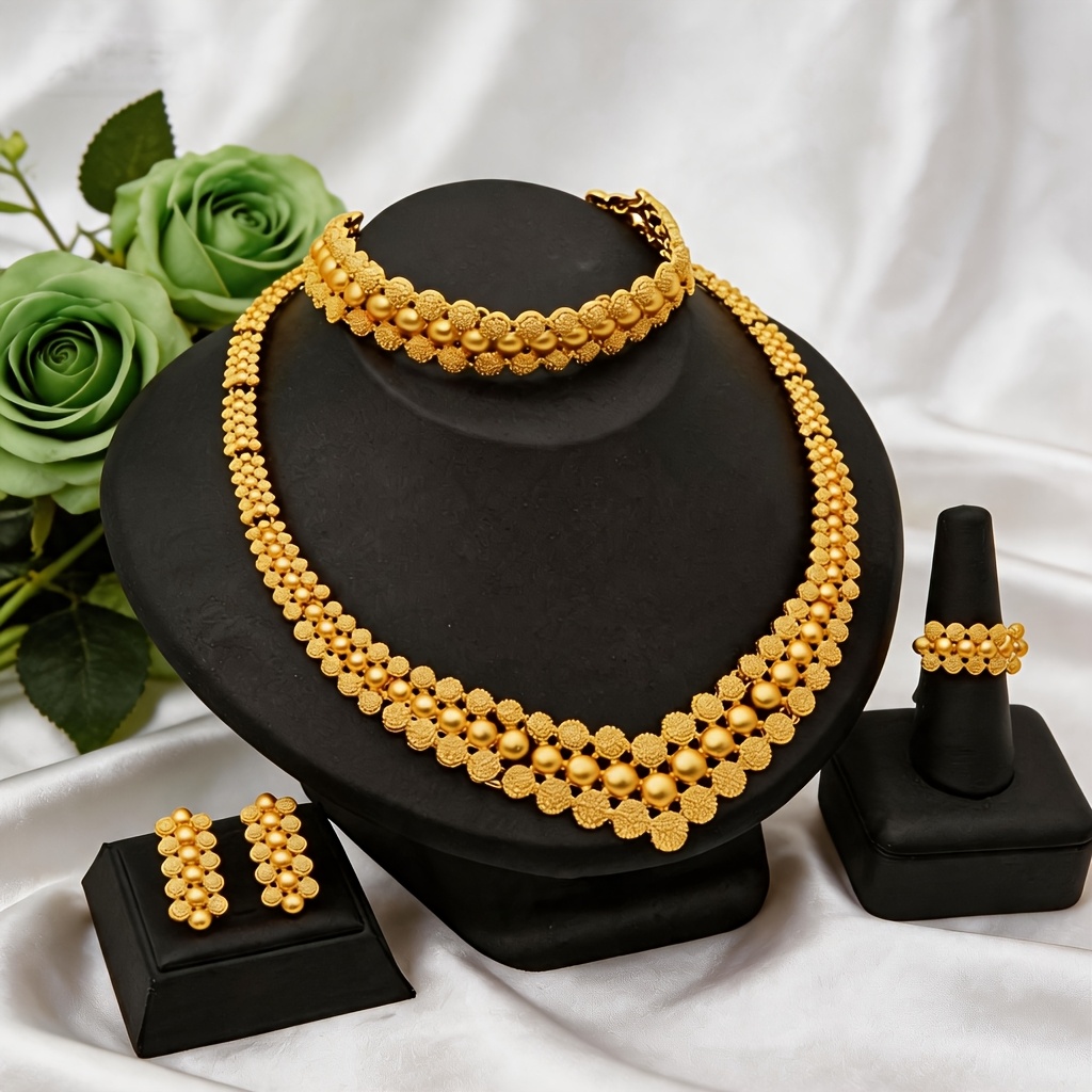 TEMU 1pc Necklace 1pc Ring 1pc Bracelet 2pcs Earrings Middle Eastern Women's Jewelry Set Luxurious Style Small Bead Design Suitable For Bridesmaids,