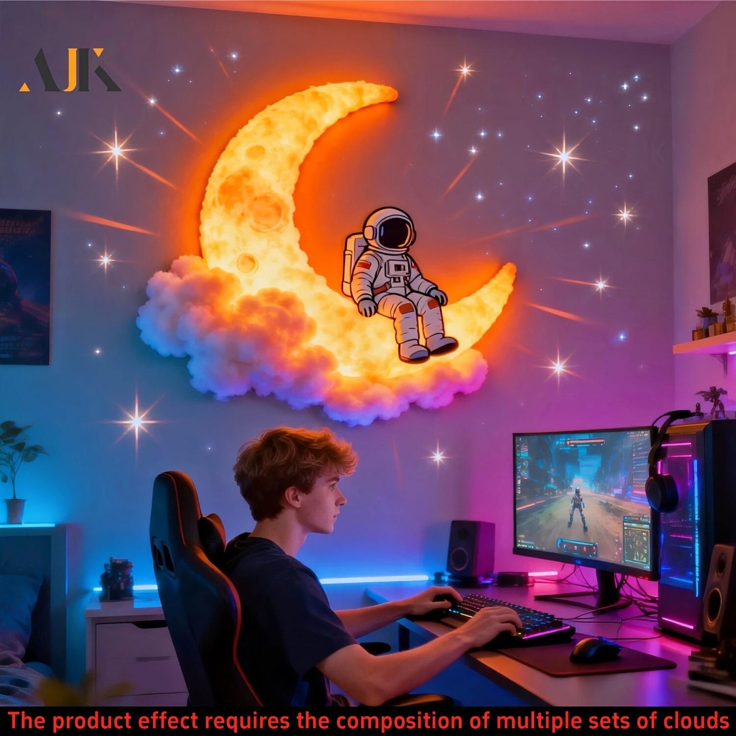 Astronaut Moon Decorative Light, RGB Thunder Cloud Light