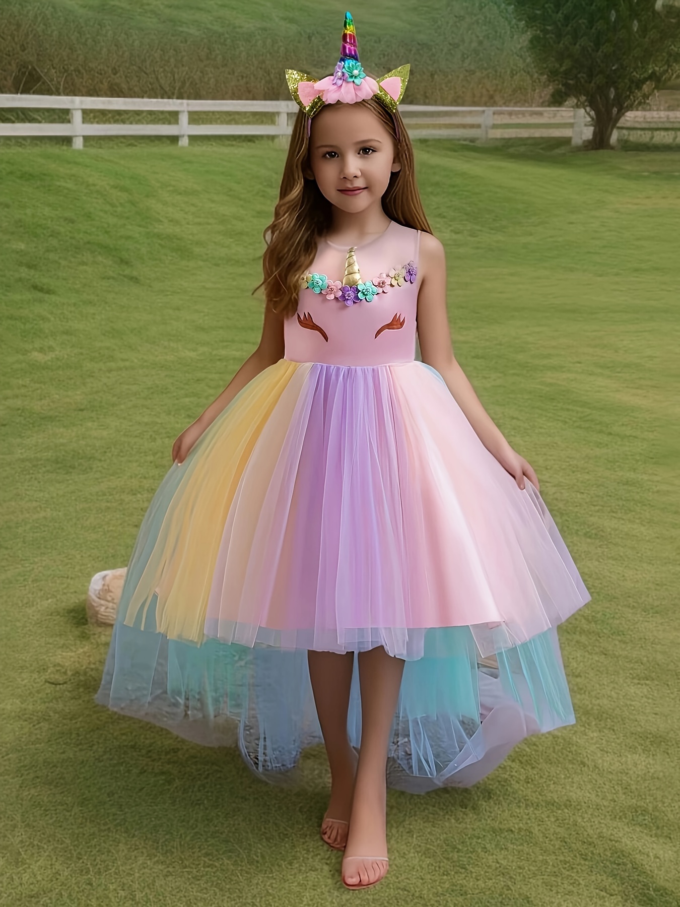 Girls Unicorn Dresses Summer Swing Short Sleeve Casual Clothes for