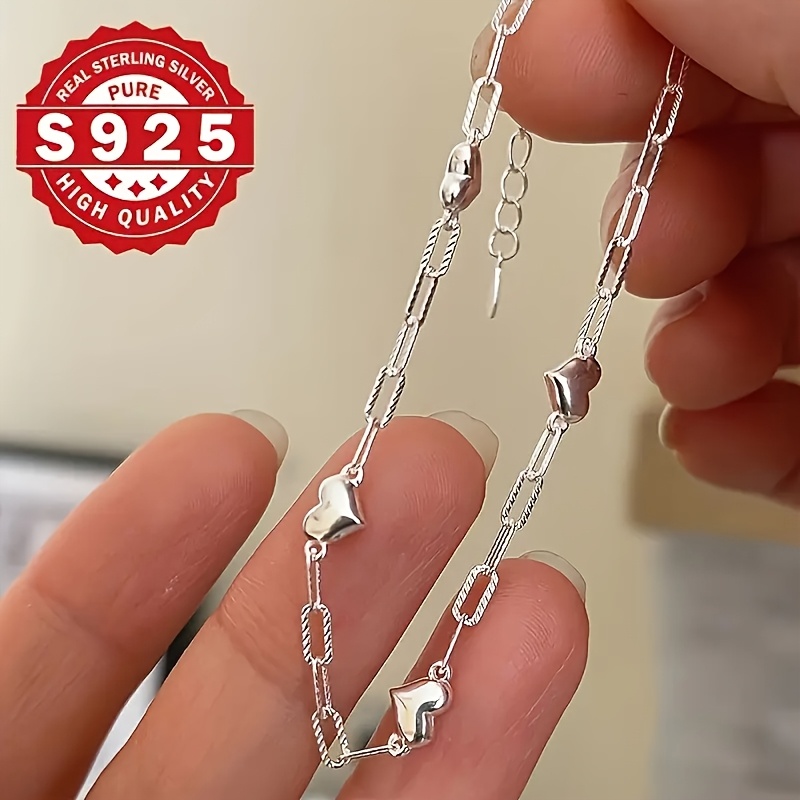 

925 Pure Silvery Heart Pendant Bracelet - Fashionable And , Suitable For And Parties