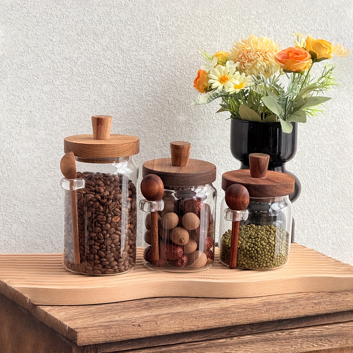 

1pc , Borosilicate Seasoning Jar Wooden Lid And Spoon, And Reusable Box, For , , And , And , Accessories