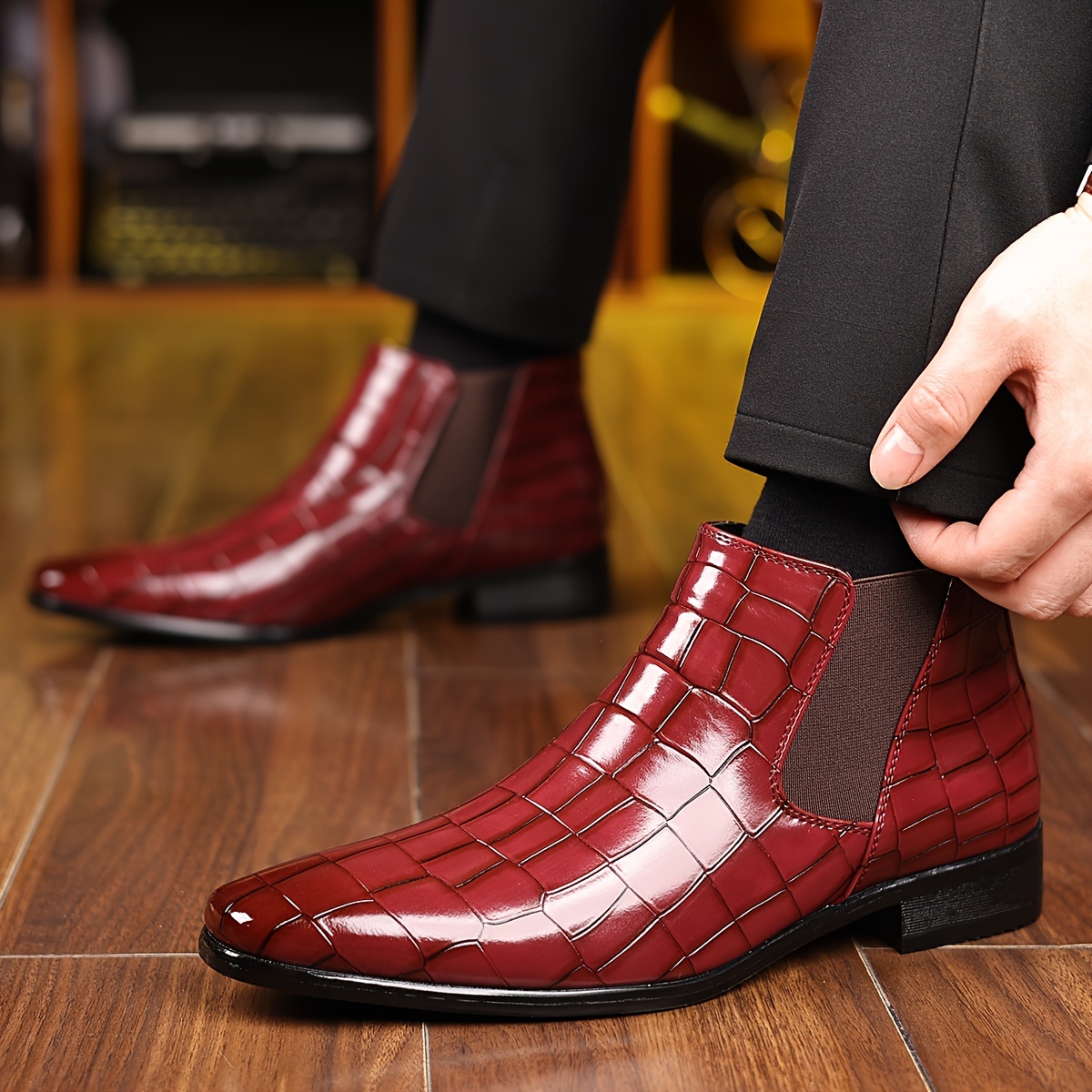 mens pointed toe trendy chelsea boots anti skid high top - Temu