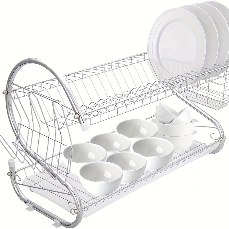 

2 Tier Dish Drying Rack With Utensil Holder, Cup Holder And Dish Drainer For Kitchen Counter Top (21.7 X 9.7 X 14.6 Inch)