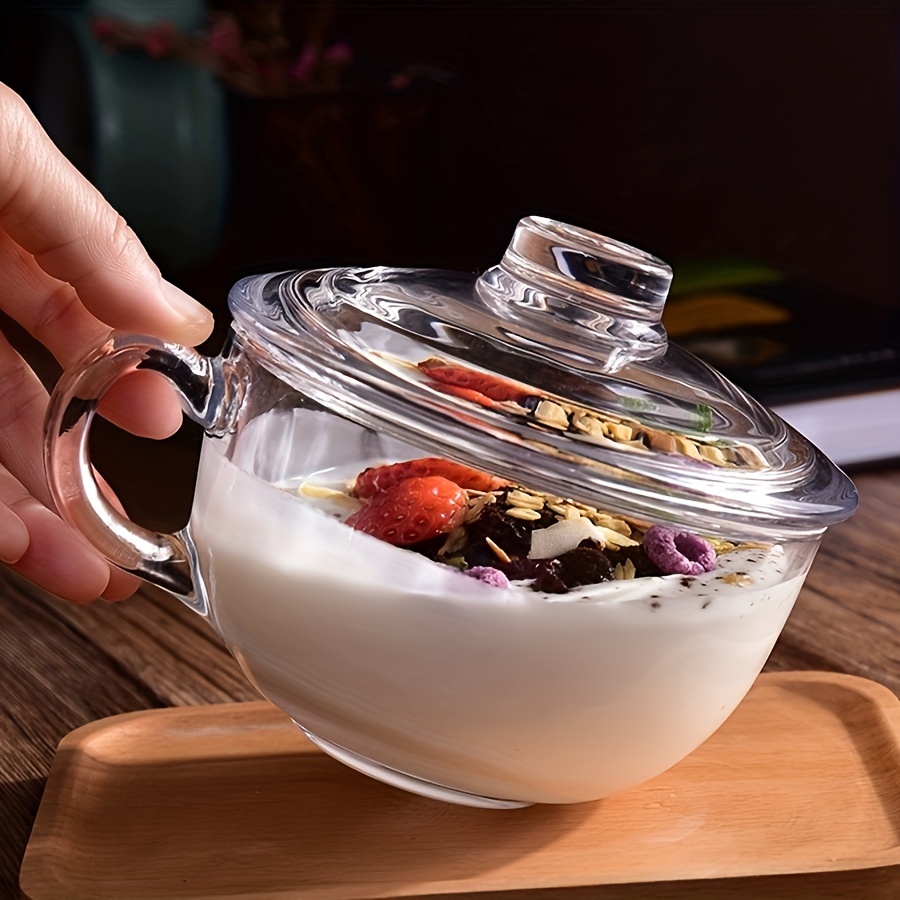 A Large-Capacity Tempered Glass Cup with a Lid And Handle, Thickened for Breakfast Oatmeal, Milk, And Suitable for Desserts, Pasta, And Rice, Microwave Safe 15 A Large-Capacity Tempered Glass Cup with a Lid And Handle, Thickened for Breakfast Oatmeal, Milk, And Suitable for Desserts, Pasta, And Rice, Microwave Safe