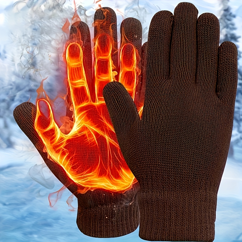 TEMU 1 Pair Of Solid Color Warm All-finger Gloves, Unisex, Must-have For Outdoor Riding In Autumn And Winter, Solid Color Elastic Sports Gloves,