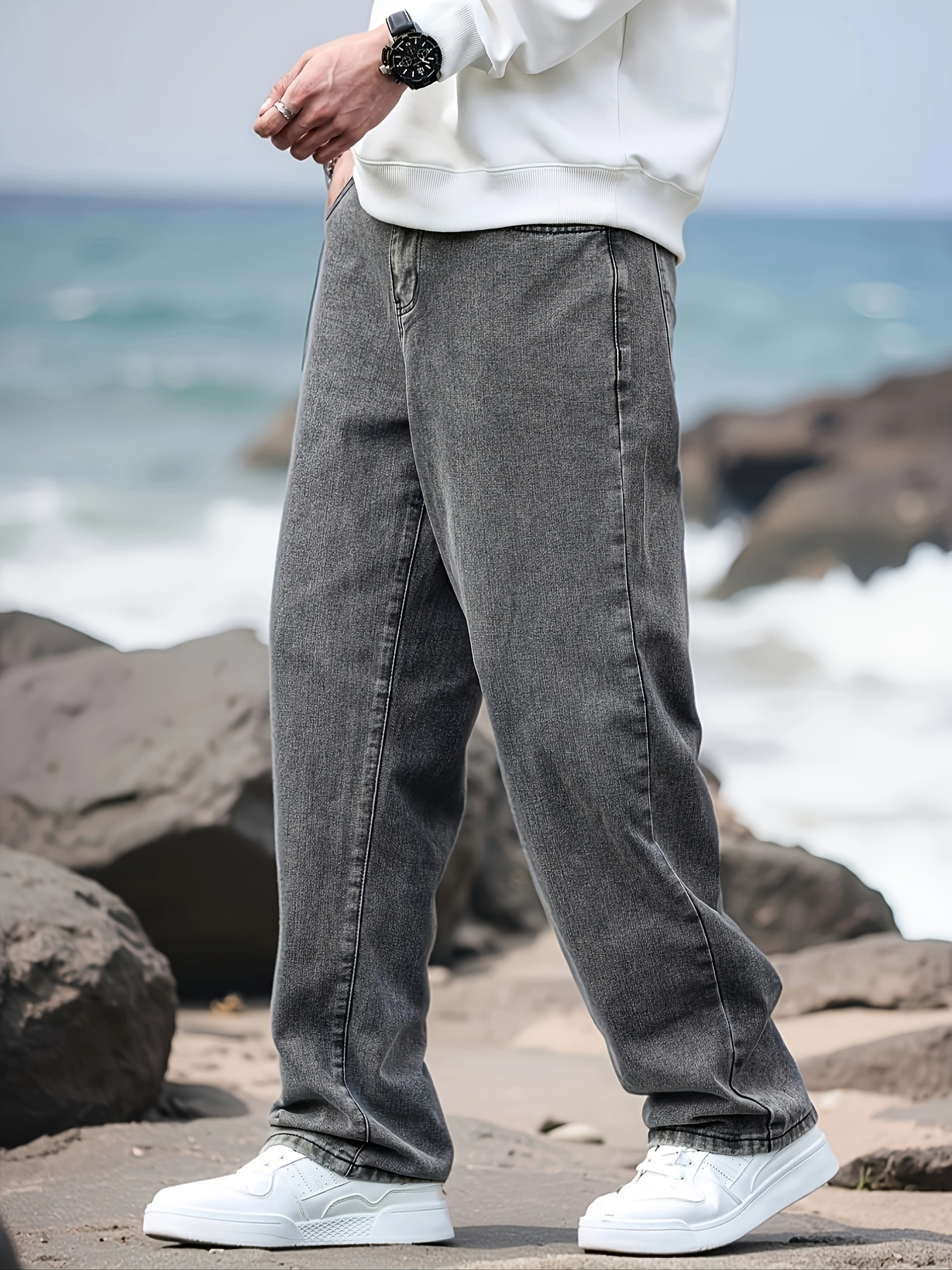 Jeans Men's Baggy Jeans Hip Hop Baggy Jeans Wide Leg Straight Loose Baggy Trousers Denim Trousers Vintage Casual Jeans Streetwear, Blue