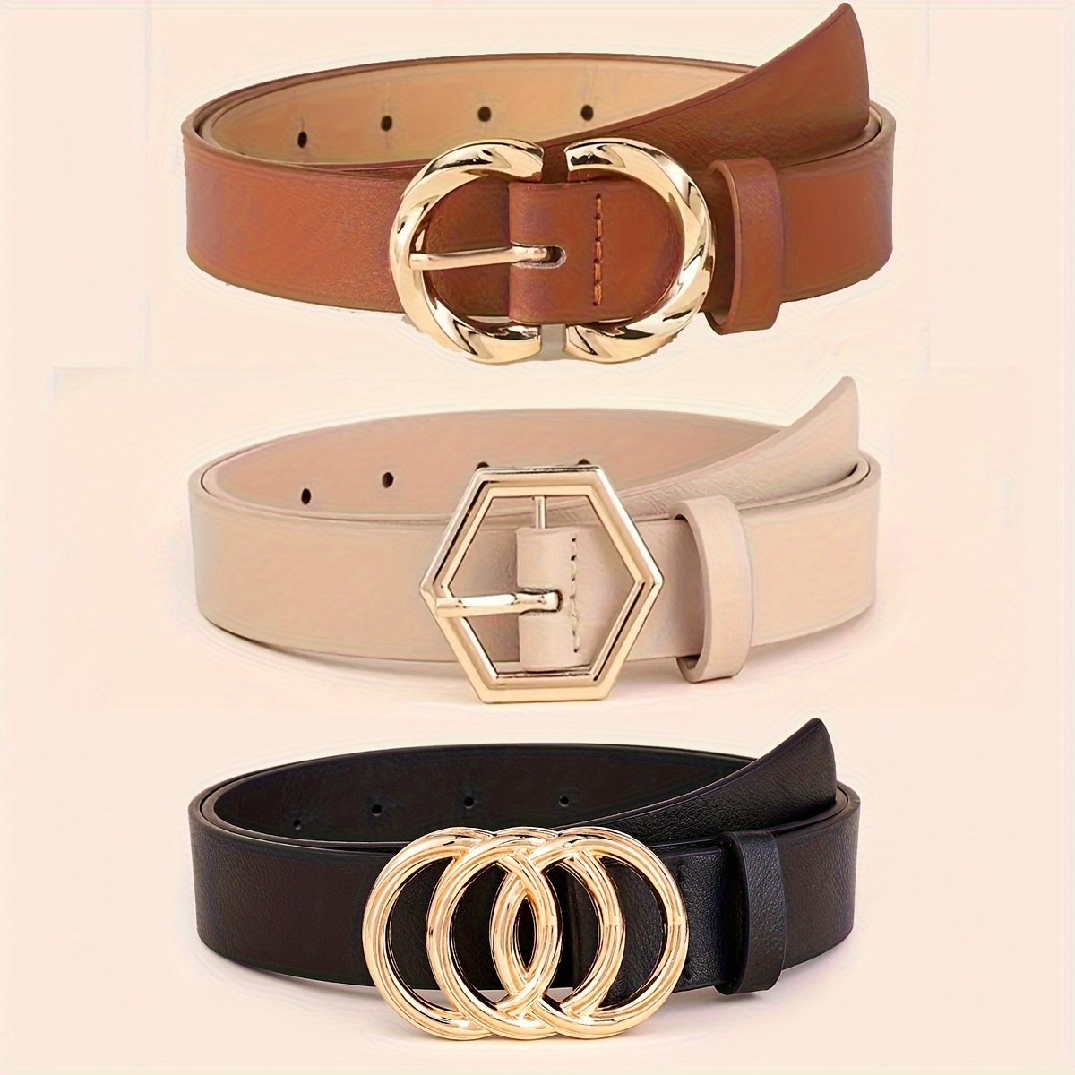 Three-Pack Golden Buckle Decorative Trendy Women's Belts