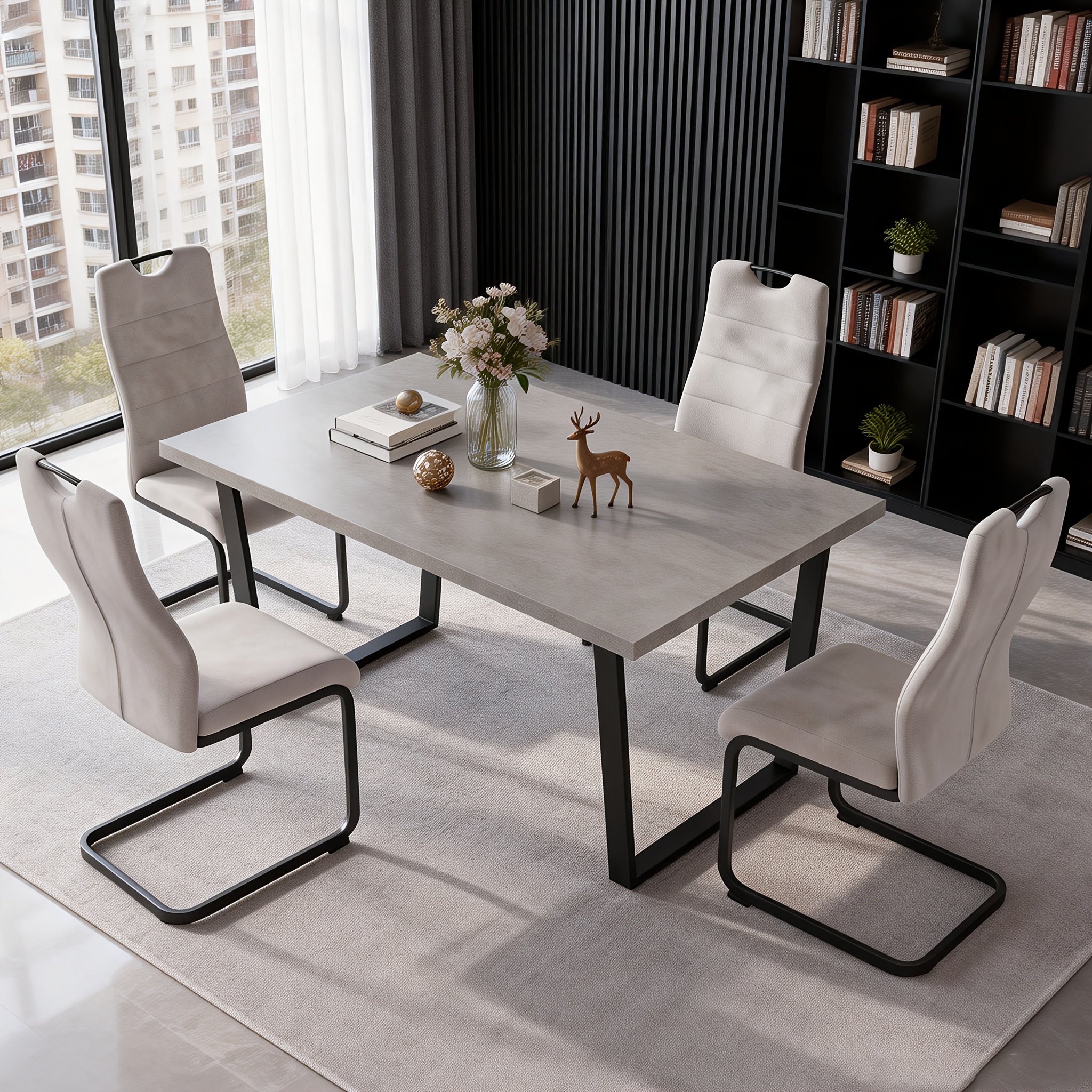 Image of Medium-density Fiberboard Dining Table And Chair Set, Dining Table And Chair Set, Golden Metal Table Legs, Essential For Small Apartments, Suitable For Living Rooms, Kitchens, And Conference Rooms.