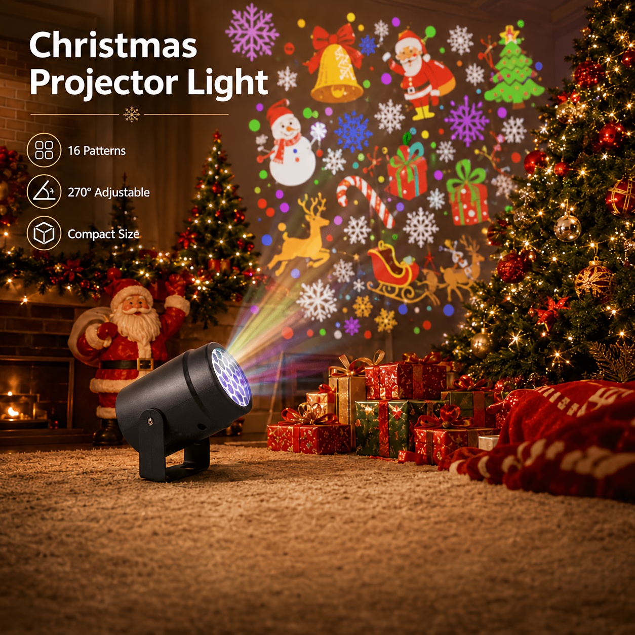 led christmas night light projector 16 kinds of pattern projection lights christmas hd projection atmosphere night light usb dynamic rotating elk candy santa projection holiday lighting decoration ceiling floor christmas halloween decoration Product details 0