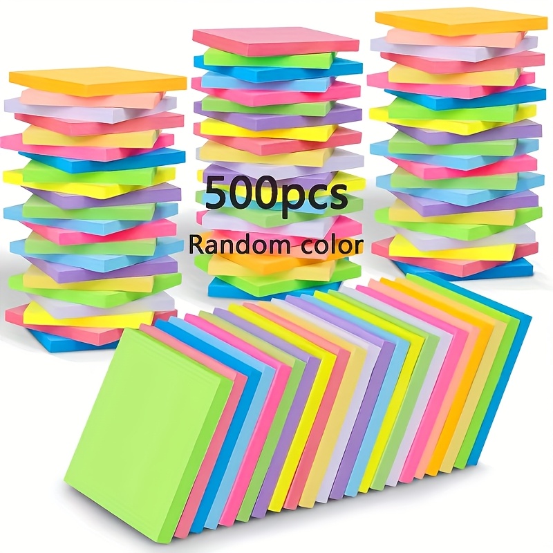 TEMU 500 Sheets Square Sticky Notes, 10 Bright Colors Self-adhesive Blank Memo Pads, Colorful Notepads For Office School Teachers Students Meetings,