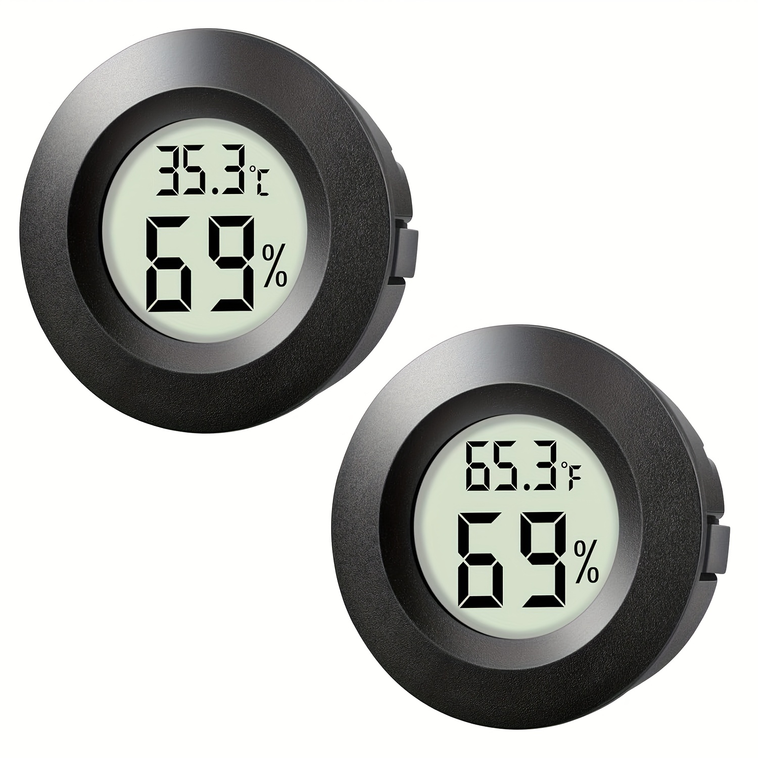 2-Pak Mini Hygrometer Termometer til Indendørs & Udendørsbrug, Rund Fugtighedsmåler med Digital LCD-Display – Temperaturmålere og fugtsensor (℉ eller ℃) Ideel Til Reptilebur