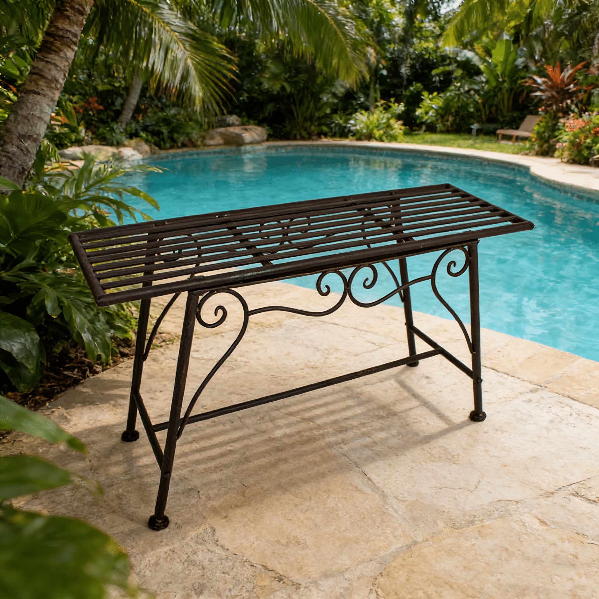 Rustic Garden Bench, Tree Stool Outdoor Seating - Industrial Design for Gardens, Courtyards, And Patios - Weatherproof Metal Lounge