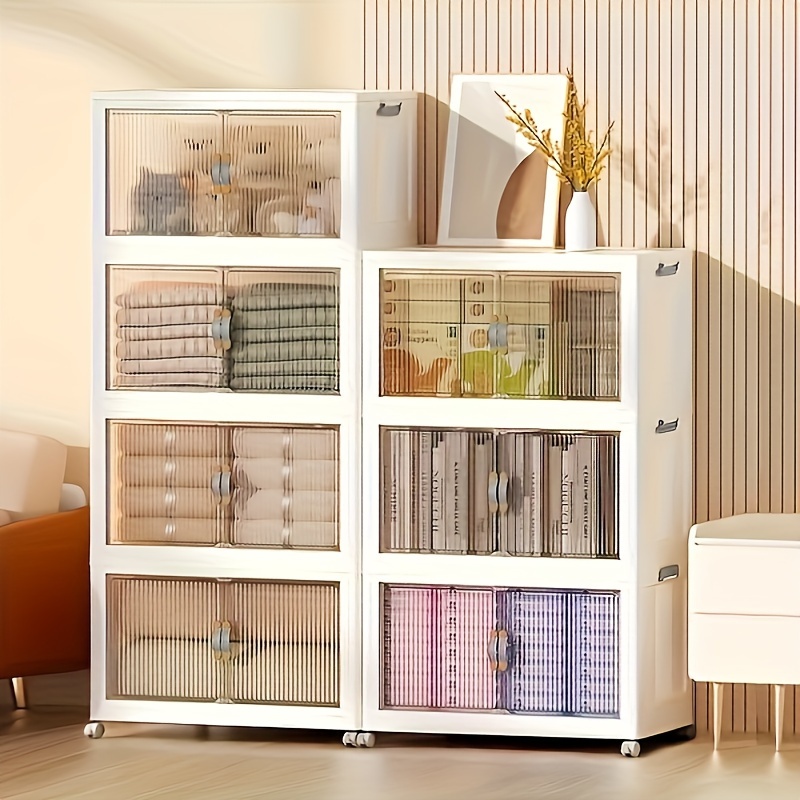 

Storage Bins With Lids, Plastic White Closet Organizers And Storage, Stackable Bins With Wheels, Dual Open Collapsible Storage Bins For Home And Office