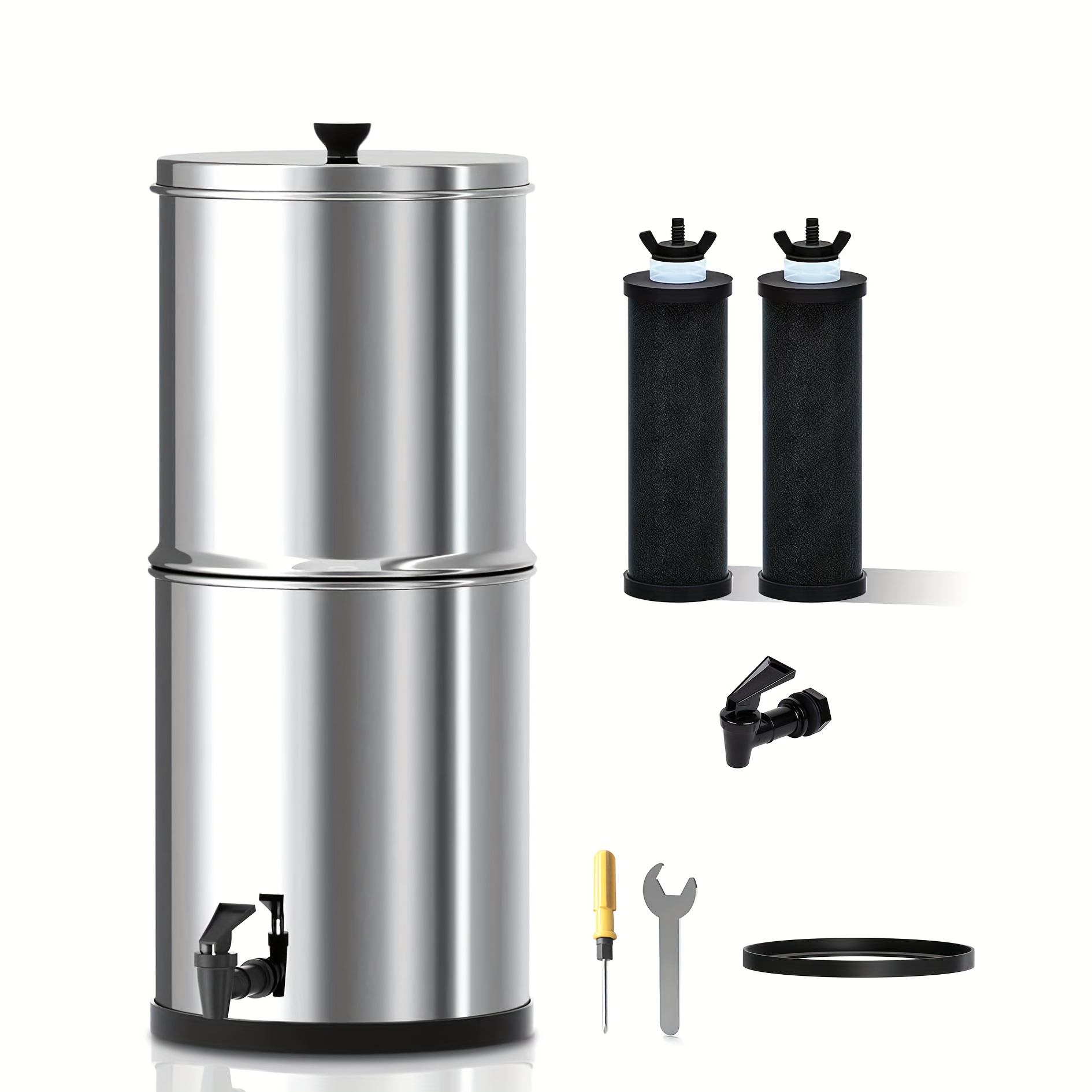 

2.9 Gal Gravity-fed Water Filter System, 18/8 Stainless Steel Countertop Water Filtration System, Reduce 99% Of Chlorine, For Camping, Rvs