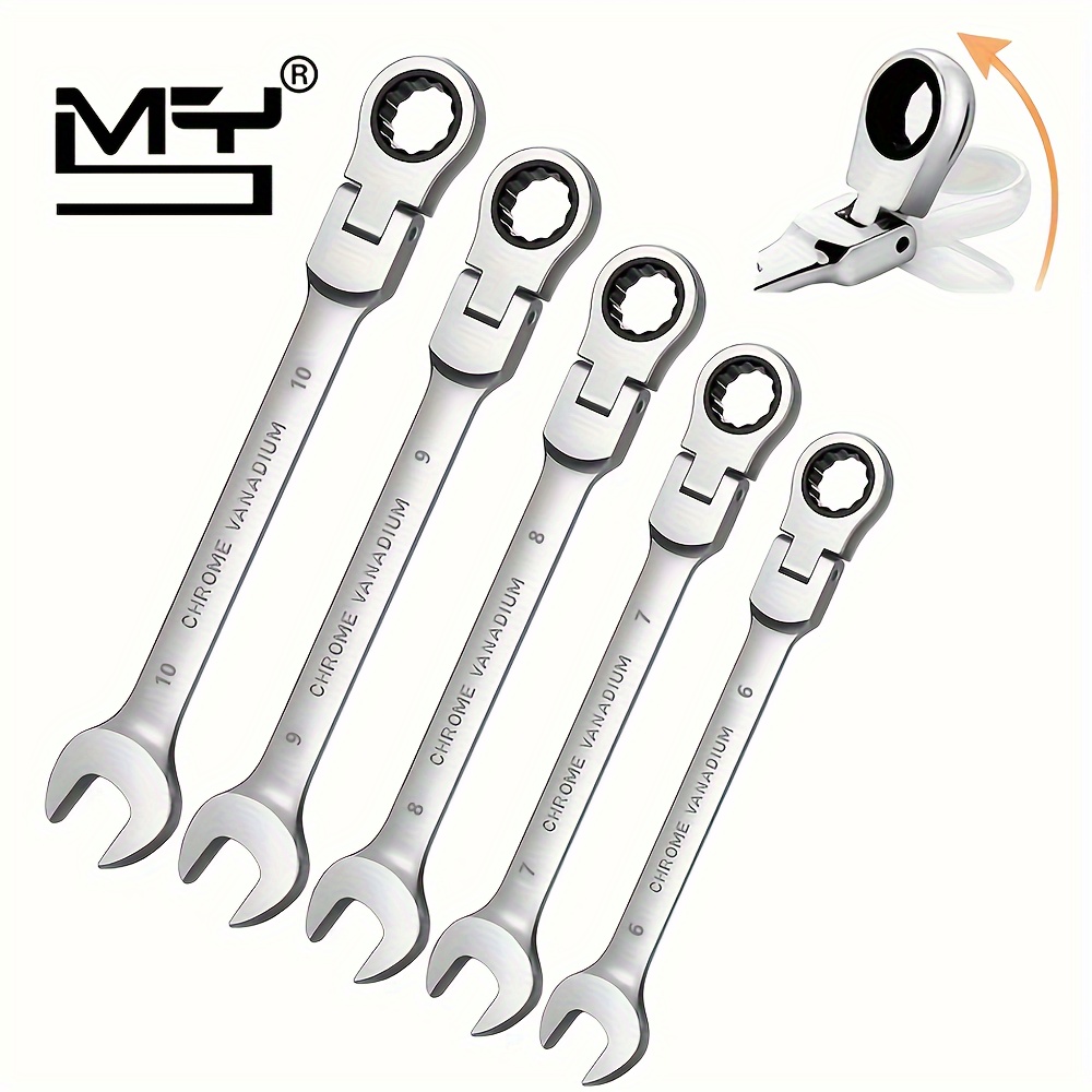 

5pcs Mys Ratchet Wrench Set, Metric Sizes 6-10mm, Steel - Ideal For Tight With 180° Adjustable Head & 72-tooth Gear Mechanism, Mys