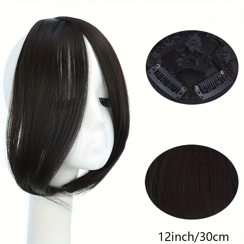 1pc women s synthetic straight bangs wig heat resistant center parted   fringe in dark brown for   short hair wigs details 3