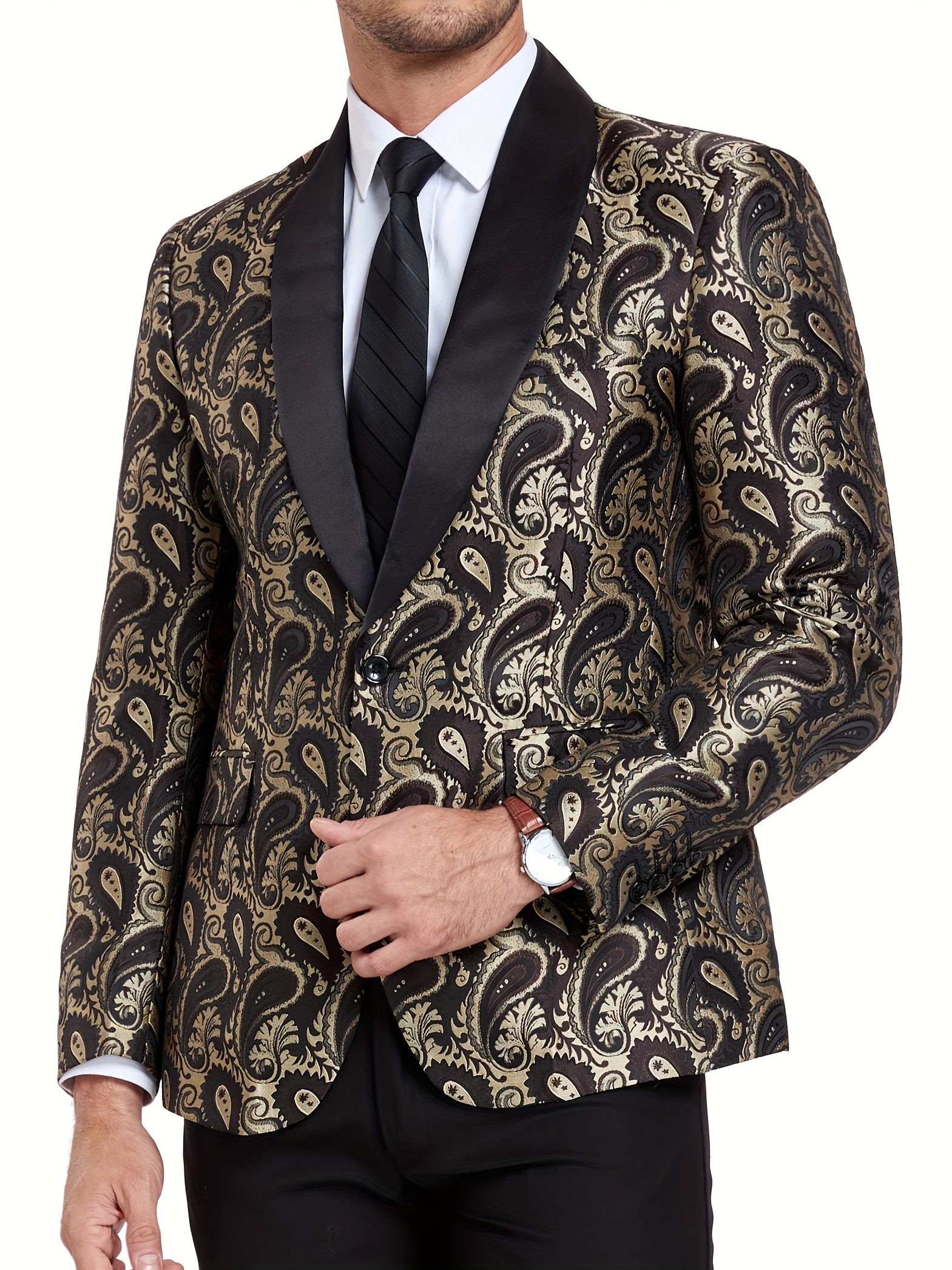 mens   fit golden motif single breasted jacket long sleeve button up with lapel collar   versatile outerwear for casual formal occasions sophisticated tailoring