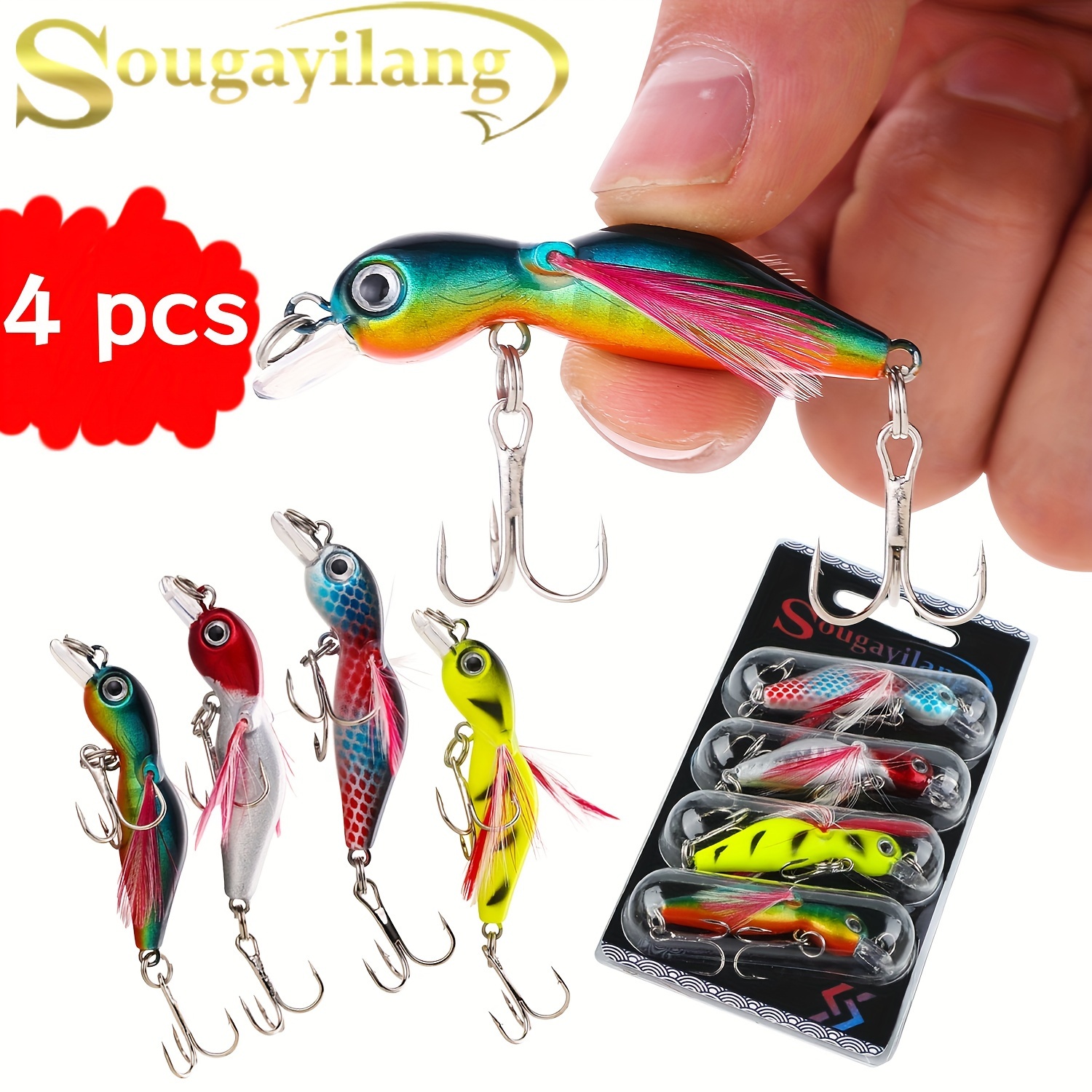 

Sougayilang Fishing Lure Set 4pcs Wobbler Hard Fishing Baits Anti-corrosion Hook Bass Fishing Bait Carp Fishing Tackles