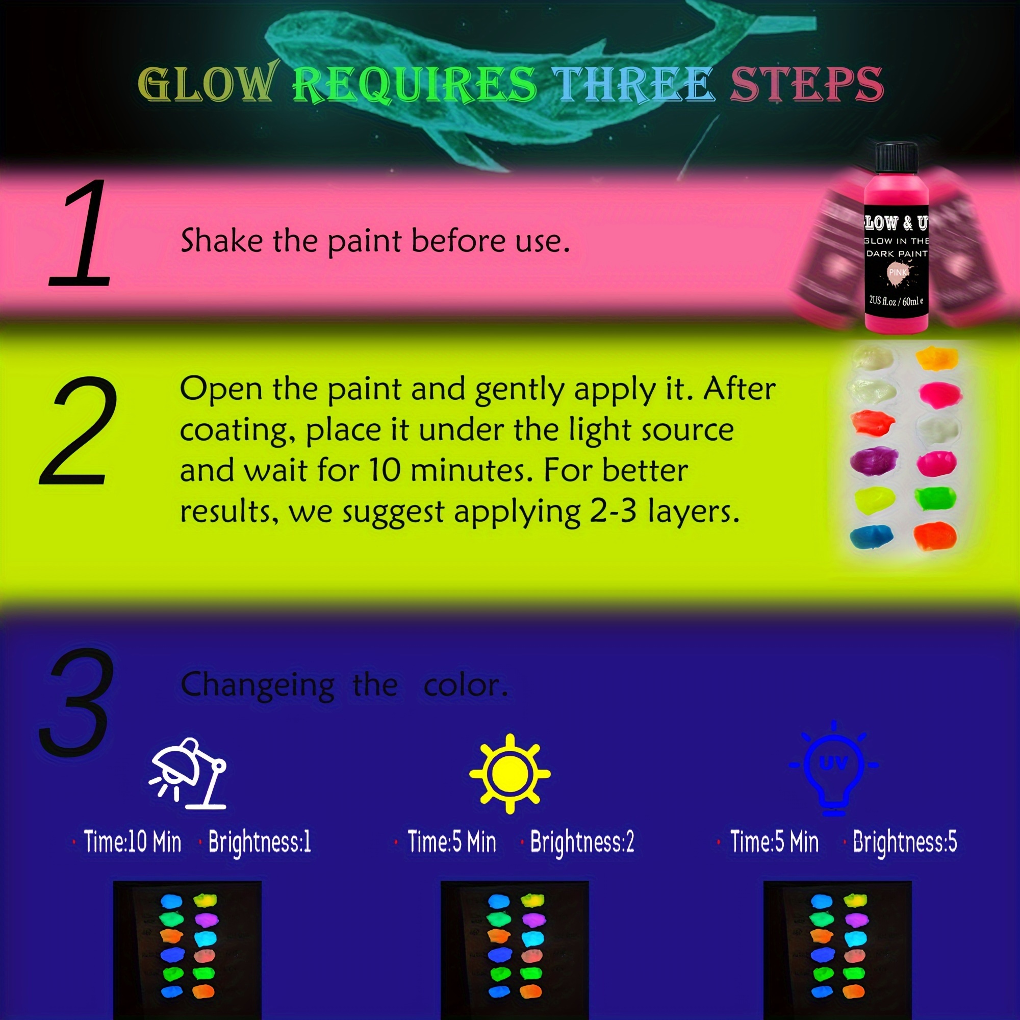 glow in the dark acrylic paint set 12 vibrant colors 60ml 2oz blacklight reactive neon craft paints for diy projects halloween easter christmas decorations details 3