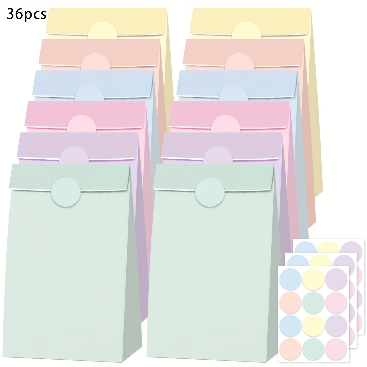 E-shop Geschenk für Sie/Ihn 12/24/36 Stück Pastellfarbene Geschenktüten mit Aufklebern - Ideal für Geburtstage, Hochzeiten, Ostern, Babypartys,