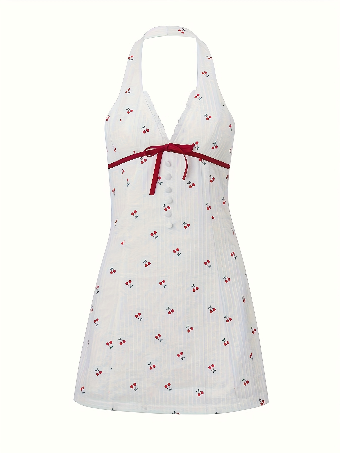 Cherry Print Halterneck Beach Vacation Dresses