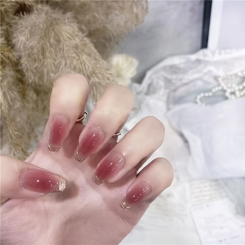 TEMU Pure Desire Wind, 24pcs Sunset Blush Nails, Long Wearable Nails, Moonlight Pink Fading, Pure Lust And , Temperament, Versatile, Fashionable, ,