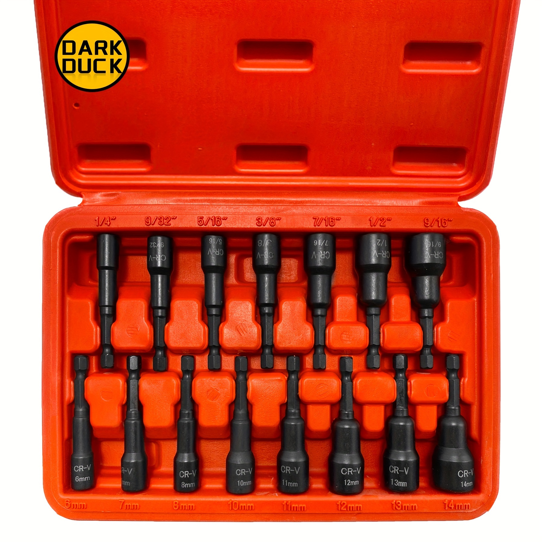 TEMU Magnetic Nut Driver Set | 15-piece | Impact Nut Driver Set | Sae (1/4" To 9/16") And Metric (6-14mm) | Steel | 1/4" Hex Shank