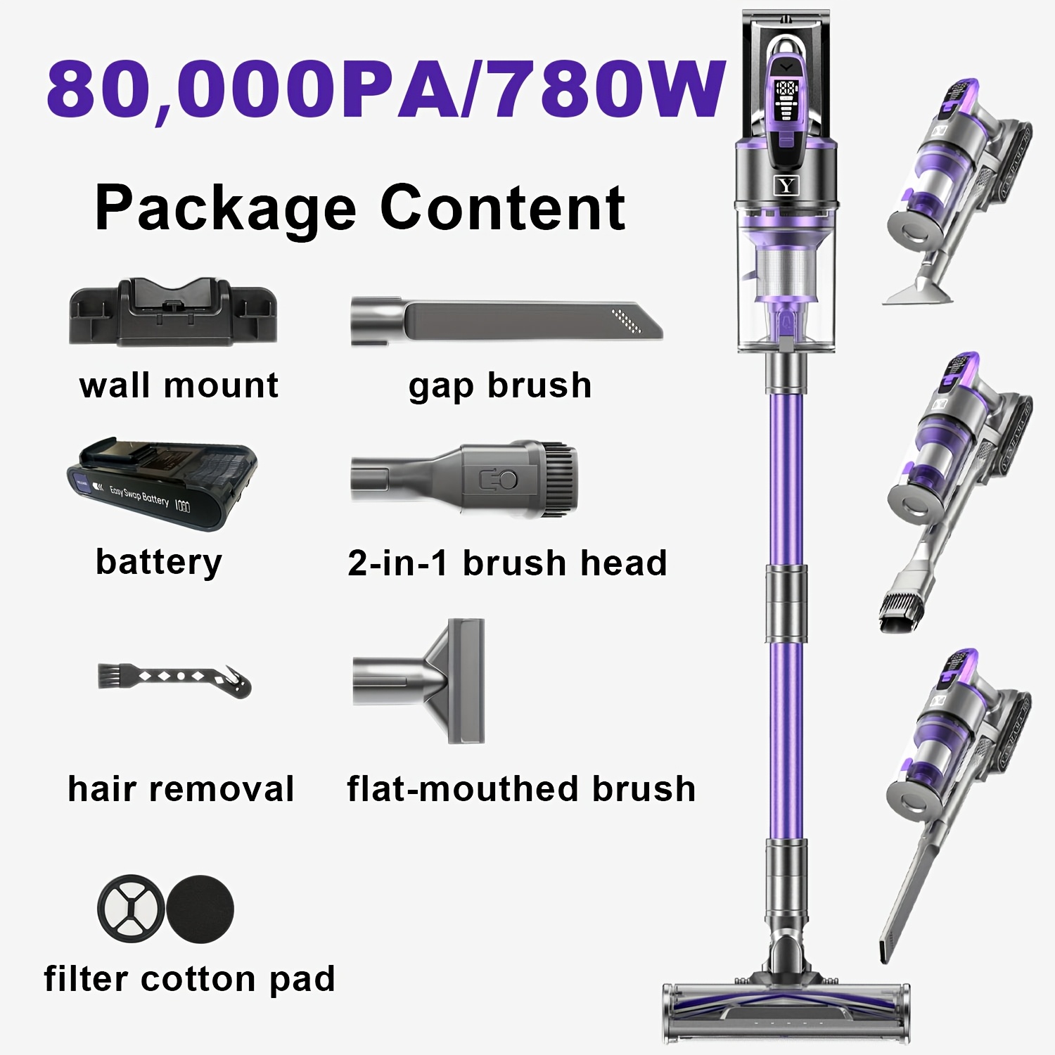 Image of Yanhama Vacuum Cleaner/ 75000pa/ Vacuum Cleaner/ With Anti- Brush/ Vacuum Cleaner With Led Display/ Handheld Vacuum Cleaner For Pet Hair Hard Floor Carpet
