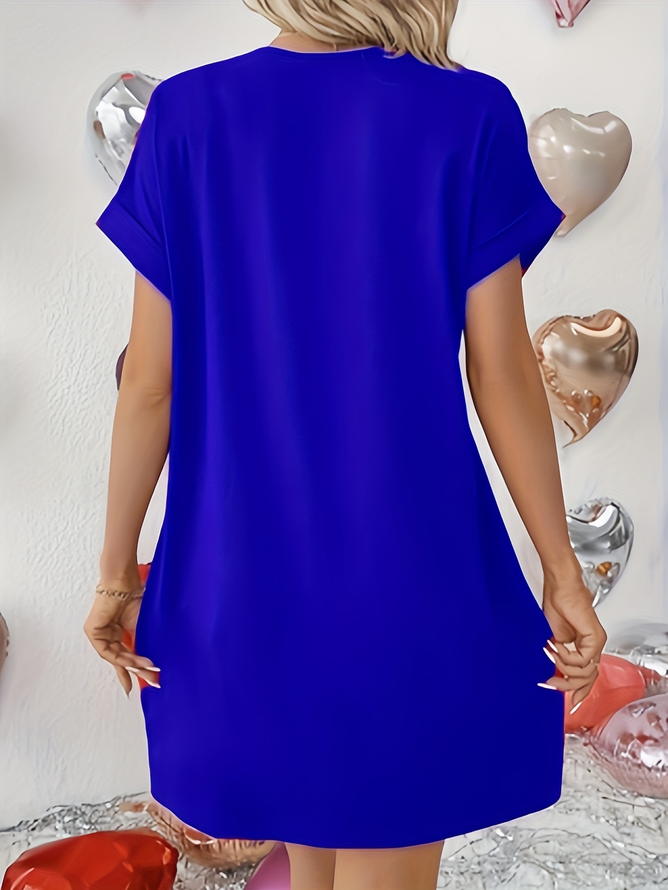 Dual Pocket Crew Neck Loose Dress, Casual Short Sleeve Dress For Spring & Summer, Women's Clothing