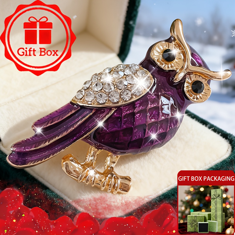 E-shop 1 Stück 18K vergoldete französische klassische Eulen-Brosche mit Geschenkbox, für Weihnachten, Valentinstag ganzjährige Geschenke