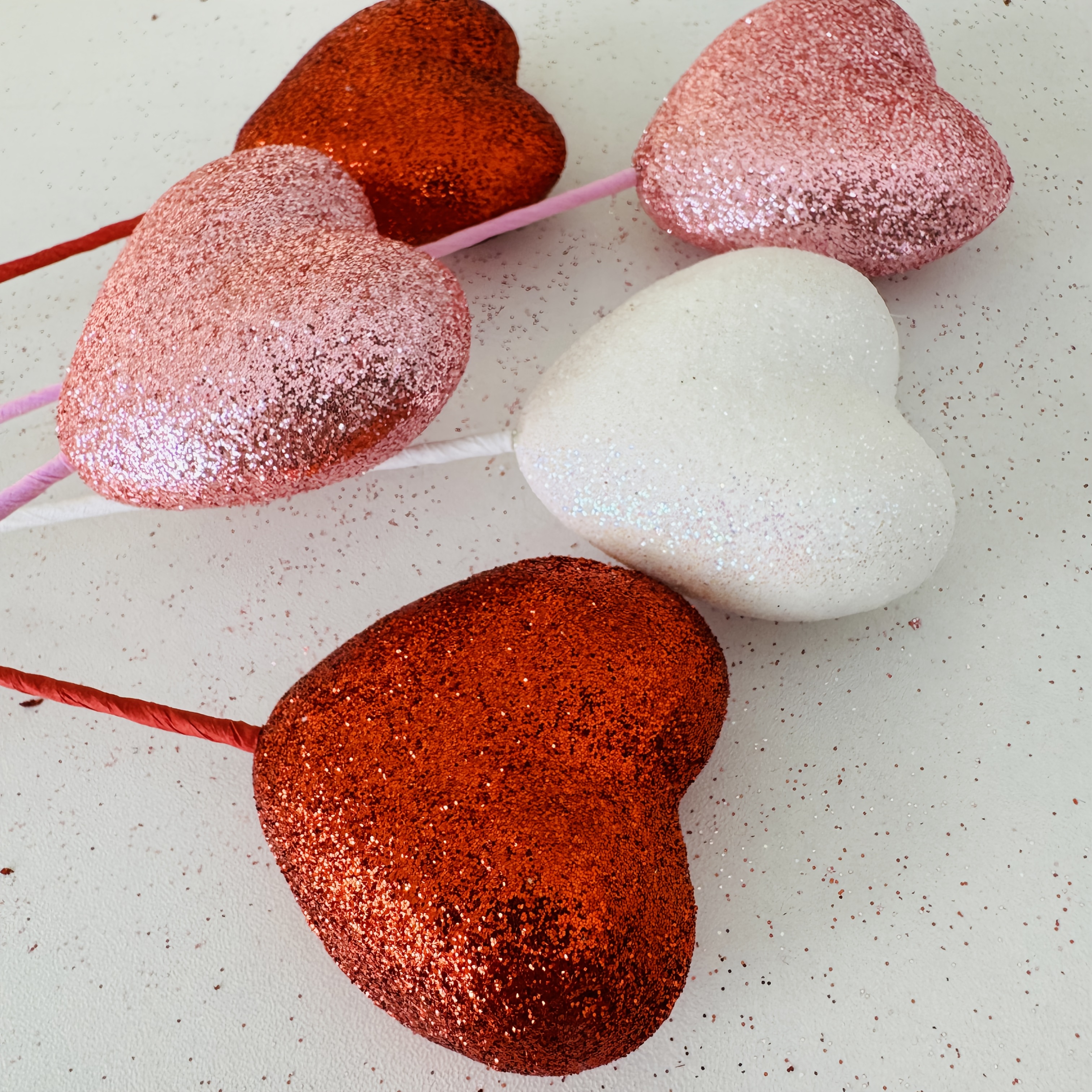 TEMU Artificial Flowers, 5pcs, 9.84in, Simulated Sequined Heart, Suitable For Valentine's Day Gifts, Valentine's Day, Chinese New Year Lunar New Year