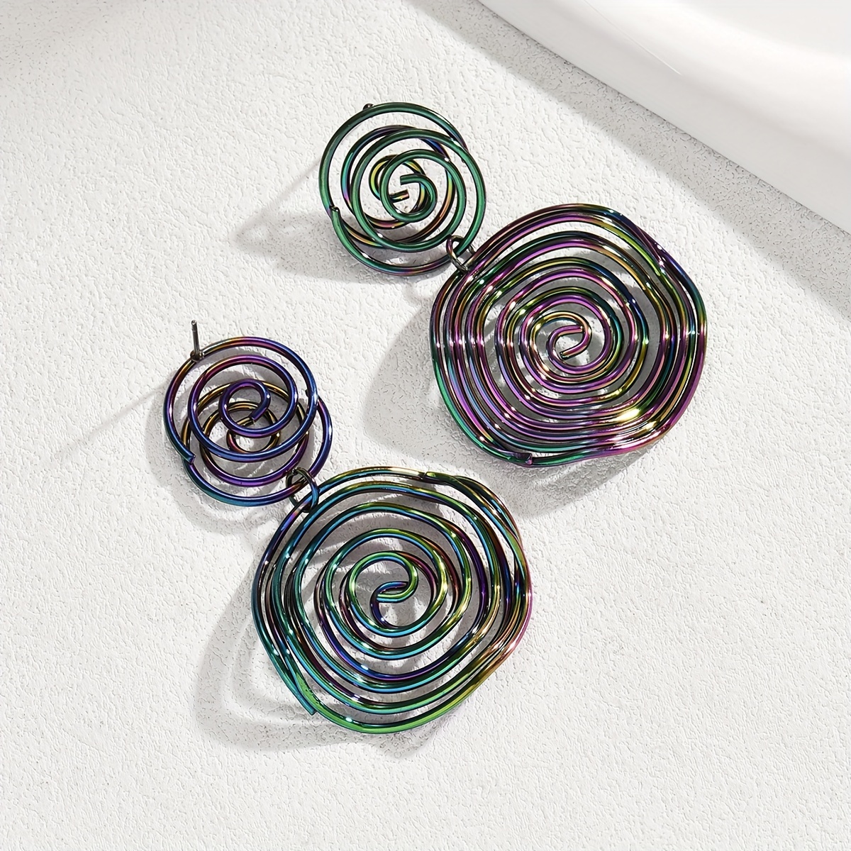 Vintage Golden Spiral Pattern Dangle Earrings, Punk Style