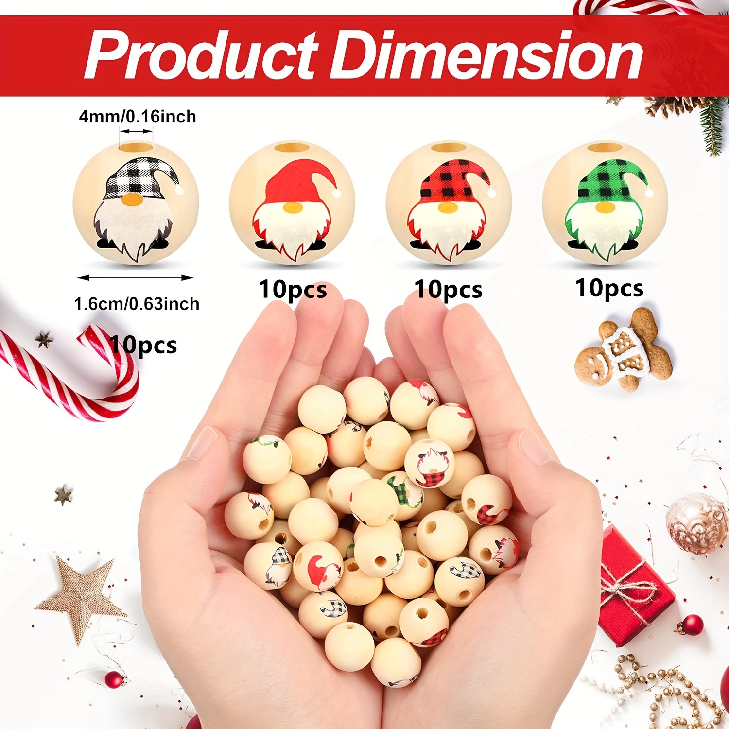 Image of 40pcs Christmas Wooden Beads - 0.63" Snowflake & Merry Design, Farmhouse Spacer Beads For Diy Crafts And Ornaments