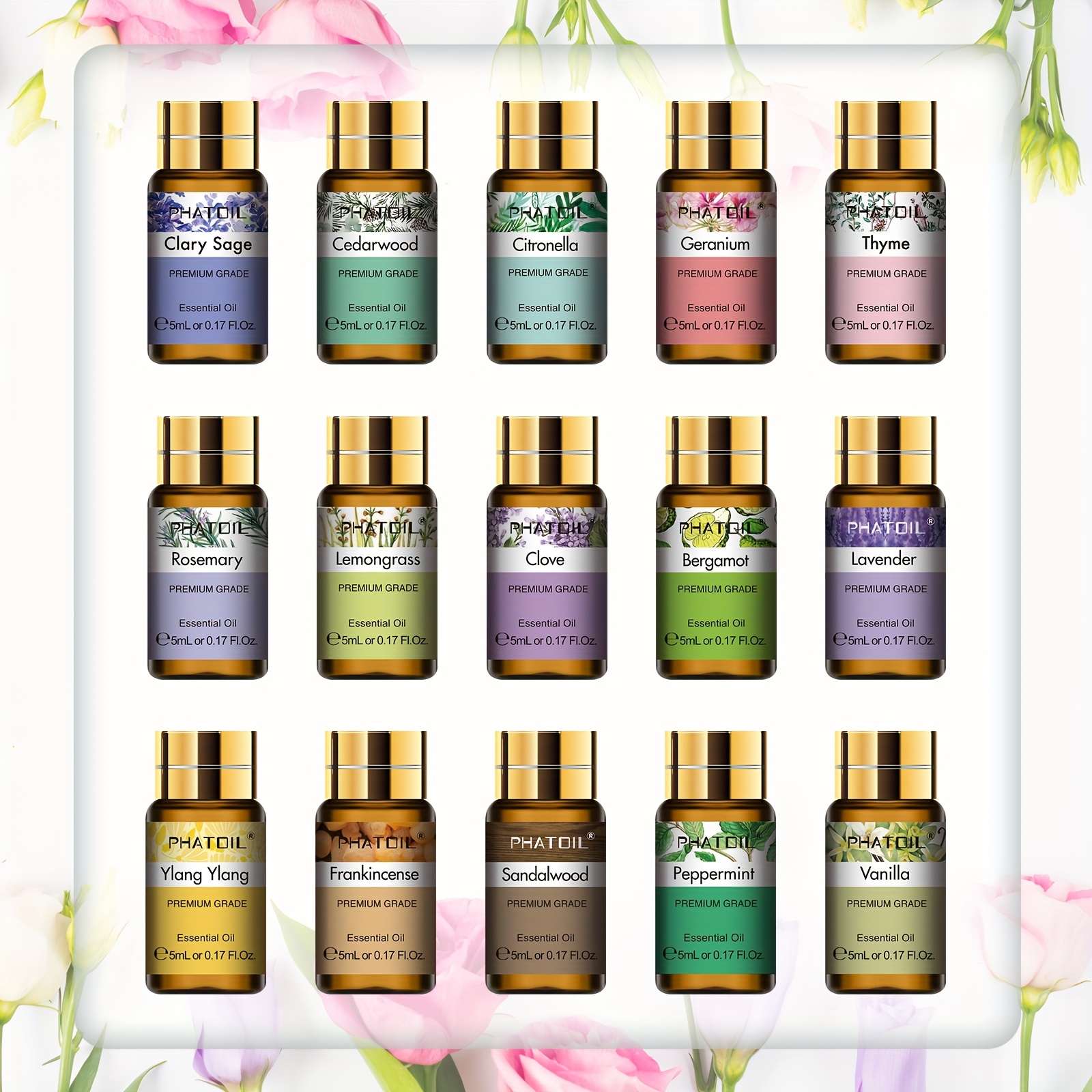 15pcs PHATOIL 5ml/0.17fl.oz Essential Oils Set Gift Set Alcohol-Free Perfect for Diffusers, Humidifiers, Soap/Candle Making, Christmas Gift, Lover, Friends, Oils, DIY Oil Blends, Stylish Oil Packaging, Luxury Set, Highquality Oils, Handcrafted Blends, Small Bottle Oils, Multipurpose Oils, DIY Craft, Wellness Enthusiasts