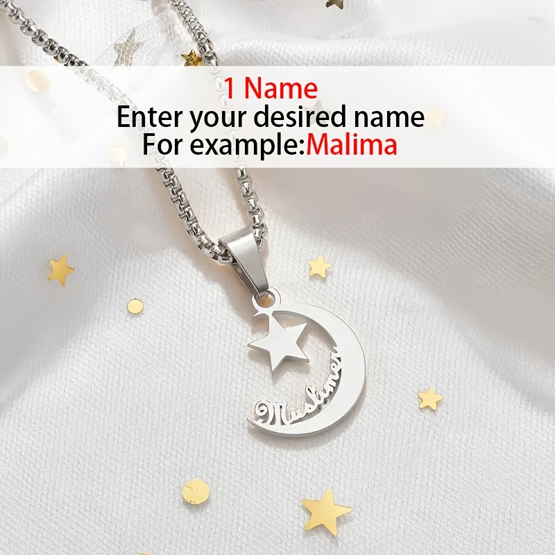 Personalized Moon and Stars Name Necklace, Customizable