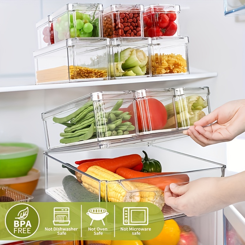10 pack fridge organizer stackable refrigerator organizer bins with bpa free produce fruit storage containers for fridge organizers and storage clear for food drinks vegetable storage details 2