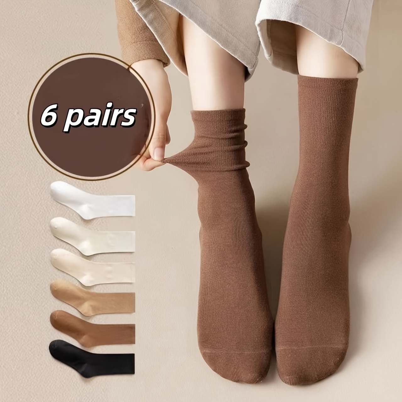 [6 Pairs] Brown Socks Women's Autumn And Winter Pile Socks Autumn Mid-tube Socks Non-slip Boneless Postpartum Socks Women's Socks Autumn And Winter Women's Long Socks