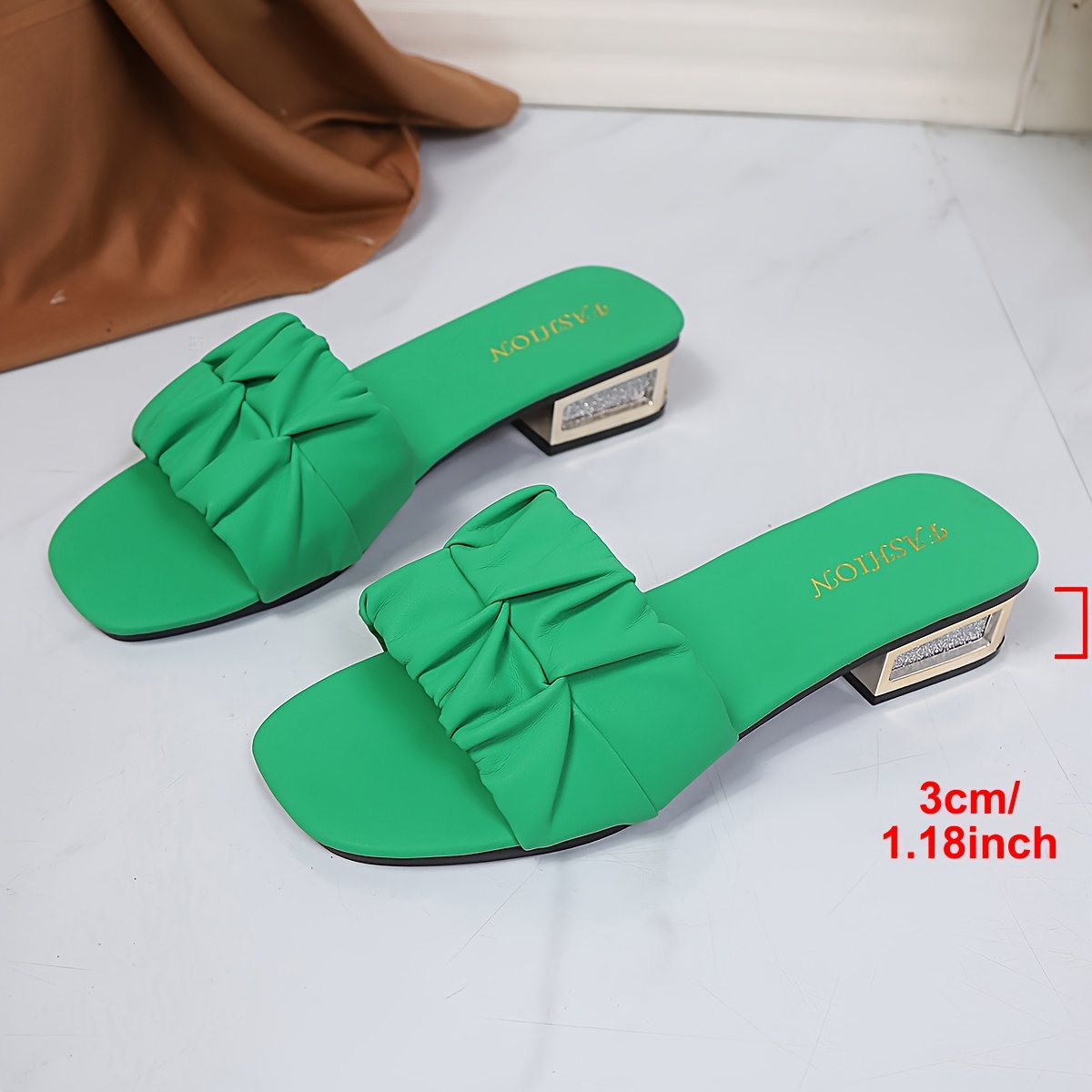 Women'S Stylish Summer Mules with Pleated Bow And Sparkling Chunky Heels, Suitable for Everyday Commuting, Dates, Or Parties., Women Shoes