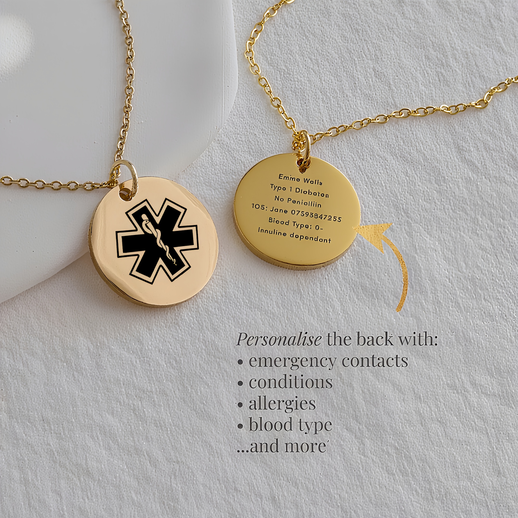 TEMU Women' Custom Engravable Alert Necklace - Ized Id Tag & Medication Details Stainless Steel Pendant Suitable For, Allergies, Epilepsy - Casual