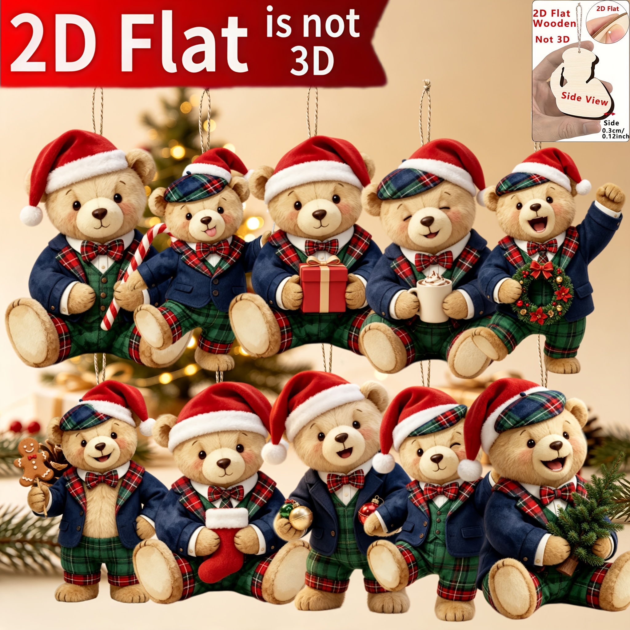 TEMU Decorazioni Natalizie 2D , 10 Pezzi - Ornamento Regalo Festivo con in Stile Britannico, per Decorazioni Domestiche, Feste, Ciondolo, Ornamento