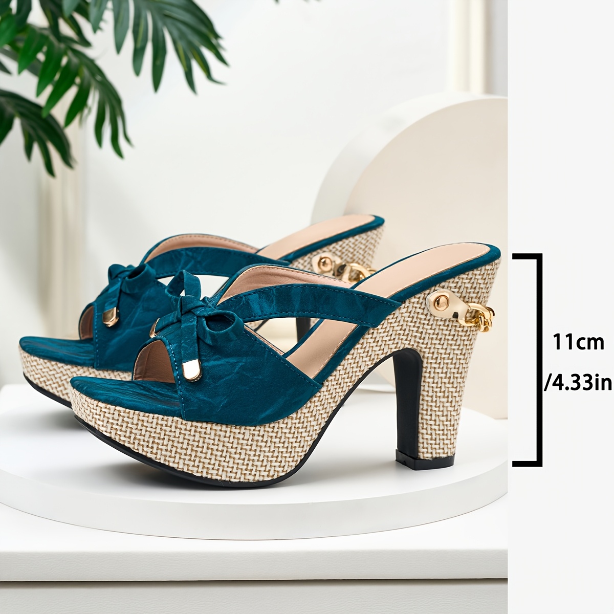 elegant womens high heeled sandals with a bow and square toe women shoes Product details 4