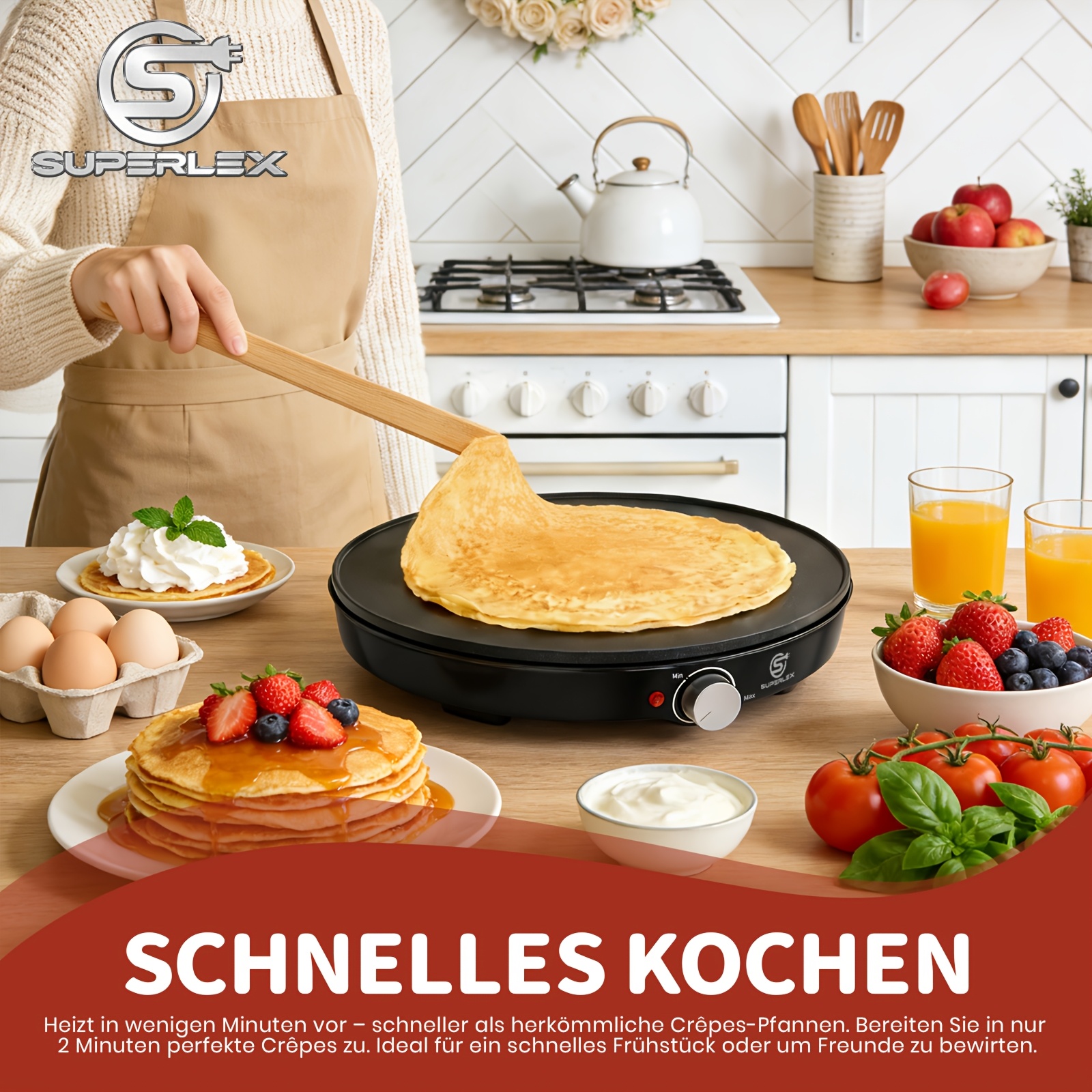 Superlex Electric Crepe Maker - Aluminum With Wooden Spatula And Dough Dispenser. A Appliance That To Make Fluffy Pancakes And .