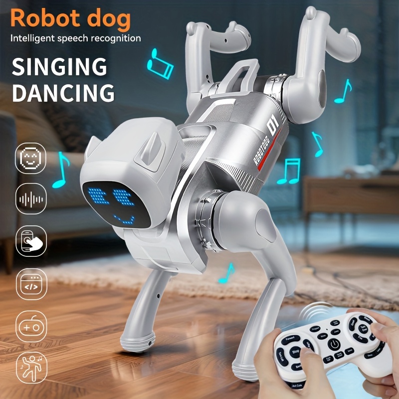 Išmanusis robotas šuo žaislas su programėle ir nuotoliniu valdymu, belaidis/belaidis/5G ryšys, programuojamas su įrašymu, 12+ iš anksto įdiegti komandos, ekspresyvus veido atpažinimas, USB įkraunamas ličio baterija maitinamas robotas augintiniui berniukams ir mergaitėms - Ide