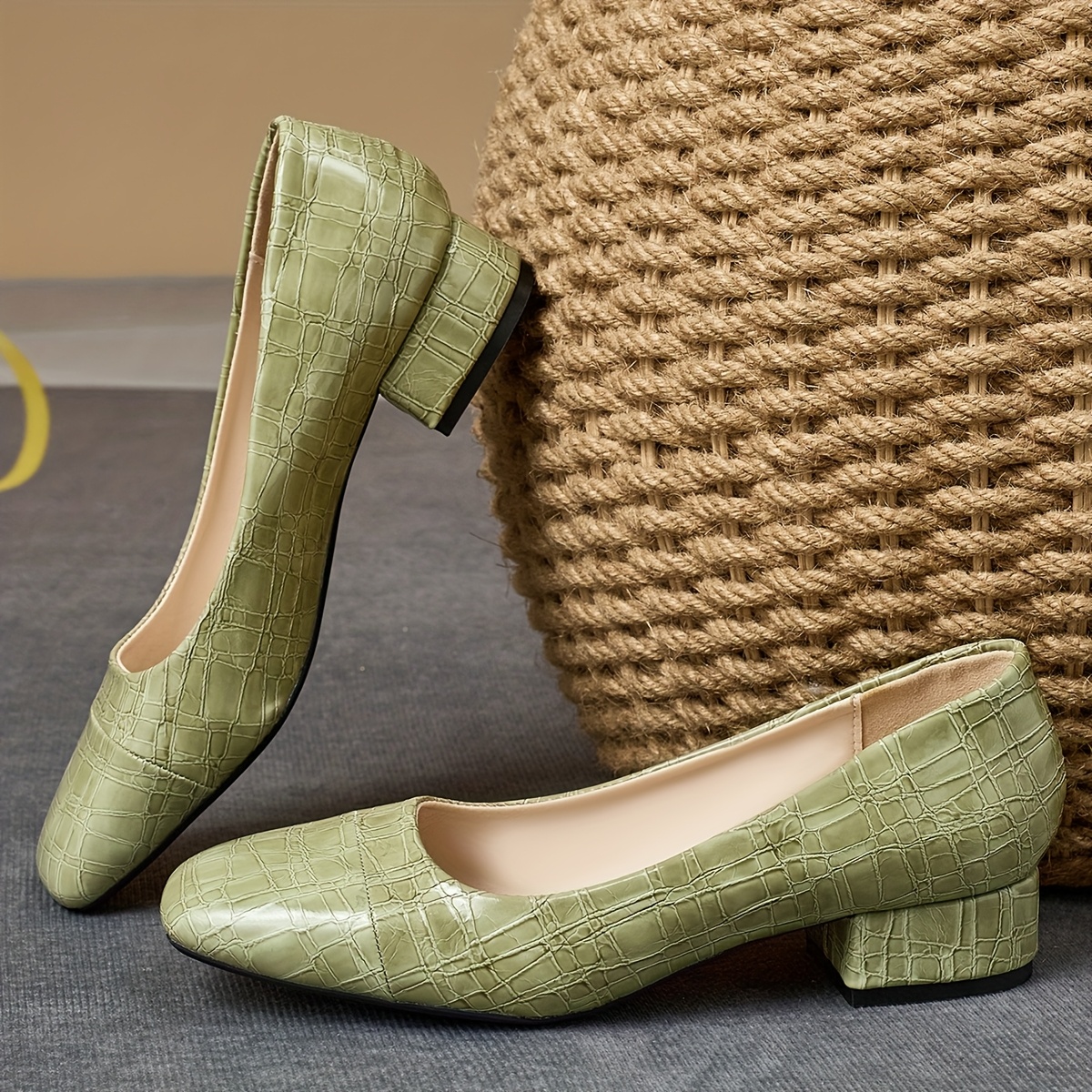 womens fashionable olive green pumps square toe block heel - Temu Germany