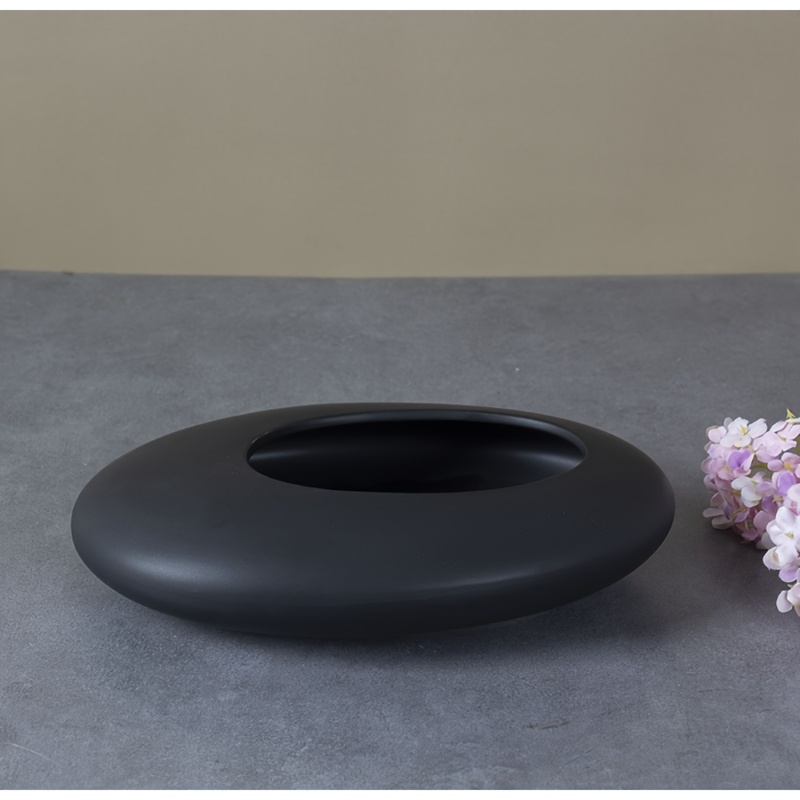 TEMU 1 pièce Pot de fleur en céramique irrégulier, Jardinière ovale en céramique noire et blanche, Pot à orchidées à large ouverture basse, Contenant