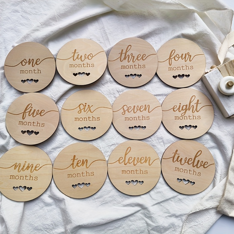Image of 12pcs Wooden Milestone Card Set, Birth Month Reminder, Photography Prop Decoration, Birthday Marker And Growth Record Card, For Baptism Souvenirs, Home Decor, Ideal Christmas Gift, Moment