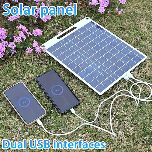 worlds first portable solar charger with usb ports suitable for hiking and outdoor use 2 usb ports and usb c output integrated cable design polycrystalline solar cells durable a